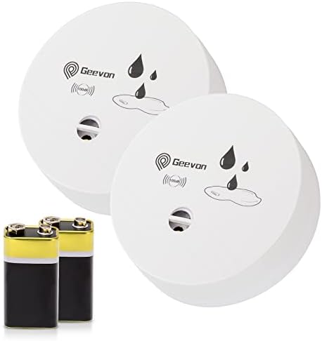 Geevon 2 Pack Water Leak Detectors, 100dB Water Sensor Alarms Flood Detector for Basements, Bathrooms, Laundry Rooms, Kitchens, Garages, and Attics, Water Alarms Battery-Operated (Battery Included)
