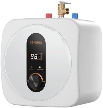 KENUOS Under Sink Instant Hot Water Heater,2.5 Gallon Mini Tank Water Heaters with LED Display,1500W 120V Small Water Heater 1/2" NPT for RV,Kitchen,Compact Design with T&P Valve,3-Way Fitting Valve