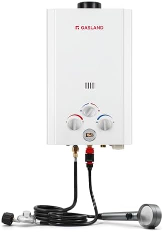 GASLAND BE264 Tankless Water Heater Propane 10L, 2.64GPM Outdoor Propane Shower for Camping & Off Grid, 68,000BTU, Digital Display, Overheating Protection, Easy Installation