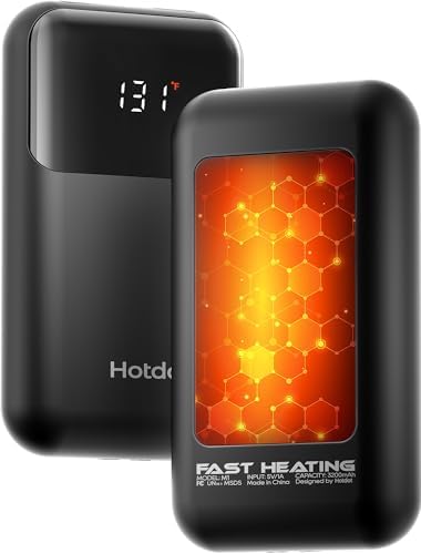 Hand Warmers Rechargeable 2-Pack, 6400mAh Electric Hand Warmers with LED Battery and Temperature Display, 4 Heating Levels Portable Pocket Heater for Men, Women, Hunting Black