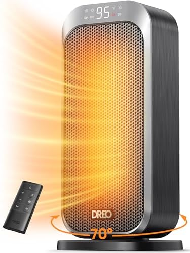 Dreo Quiet Space Heaters for Indoor Use, 1500W Electric Heater with Remote, PTC Ceramic Heater with Thermostat, 12H Timer, 70° Oscillation, Digital Display, Fast Safety Room Heater for Bedroom Office