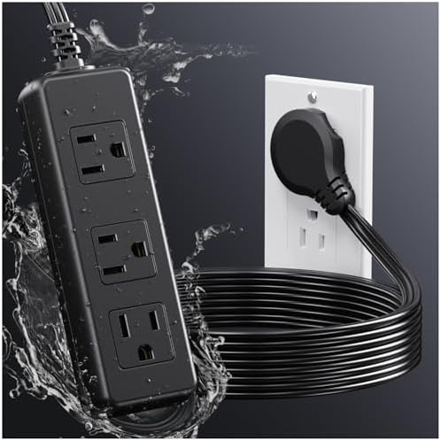 3-Outle Flat Plugt 6-FT Shockproof Protection -Waterproof Power Strip with Surge Protector -Ultra Thin Flat Extension Cord for Outdoor, Outdoor Extension Cord Perfect for Tight Spaces -Black