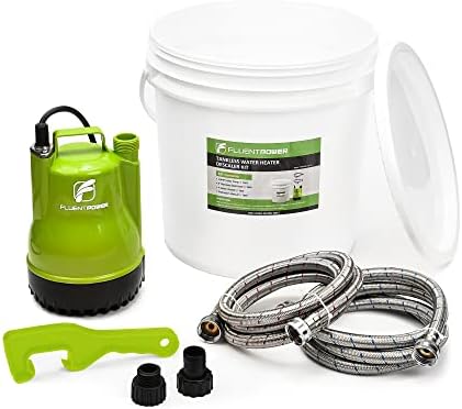 FLUENTPOWER Tankless Water Heater Descaling Flush Kit, Includes 1/4HP Submersible Utility Water Pump with Adapters, 4 Gallon Pail with Bucket Lid Opener, Two 3/4"GHT x 6