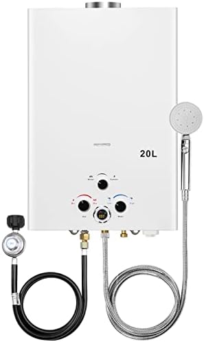 Tankless Water Heater Propane 5.26GPM 20L Outdoor Portable GasHot Water Heater Instant Propane Water Heater with Digital Display Multi-Protection for Camping Trips Boat Cabins
