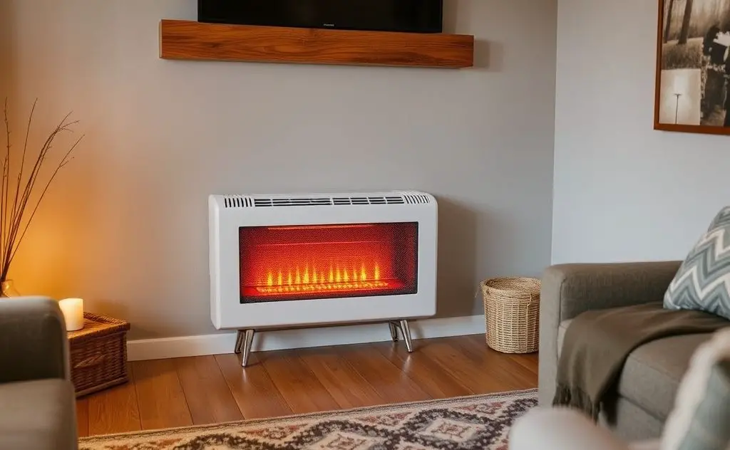 Radiant heater in a cozy living room setting