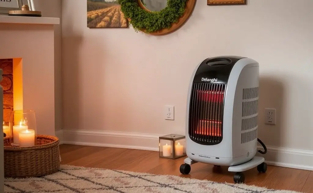 Cozy room with Delonghi oil-filled heater on display