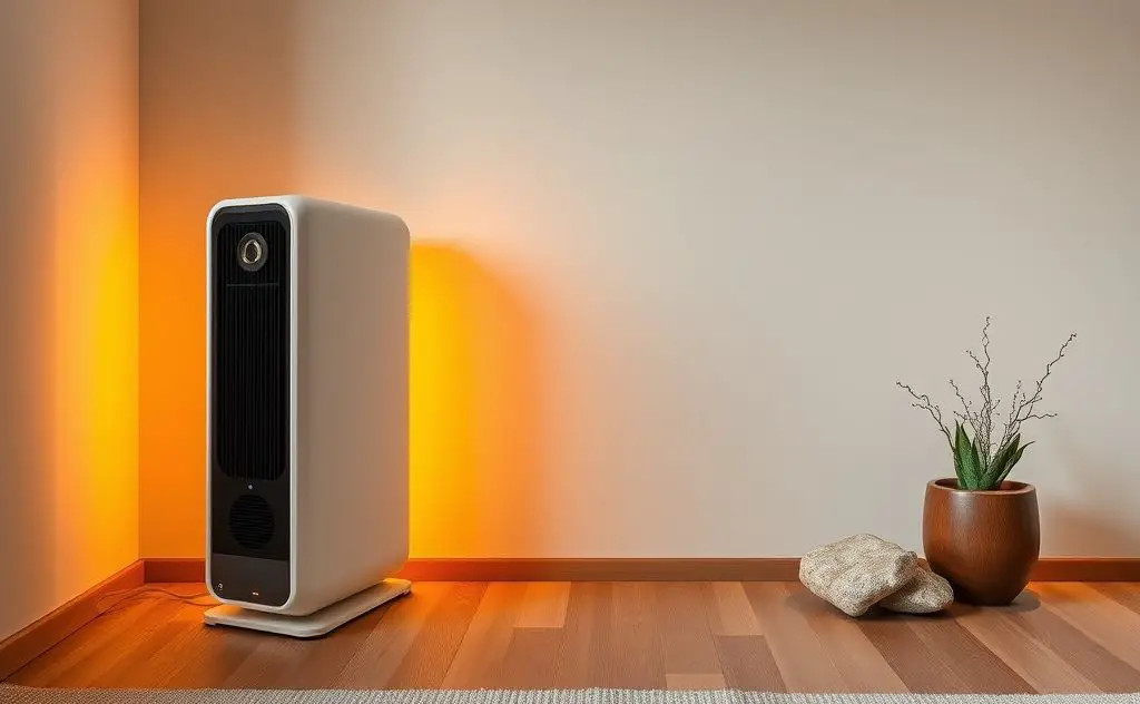 Modern heater design with natural elements integration.