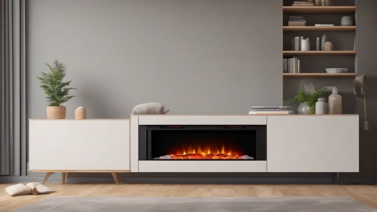 A modern electric fireplace unit installed in a stylish living room.