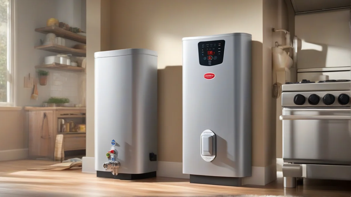 A sleek tankless water heater mounted on a wall