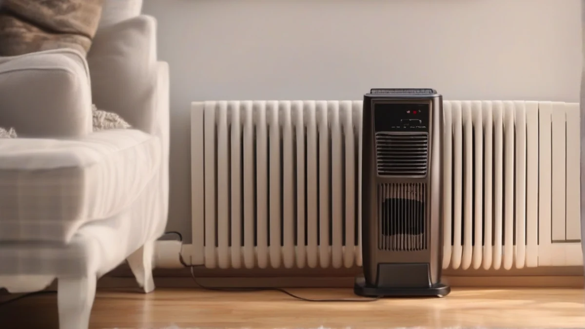 A space heater positioned safely away from curtains and furniture.