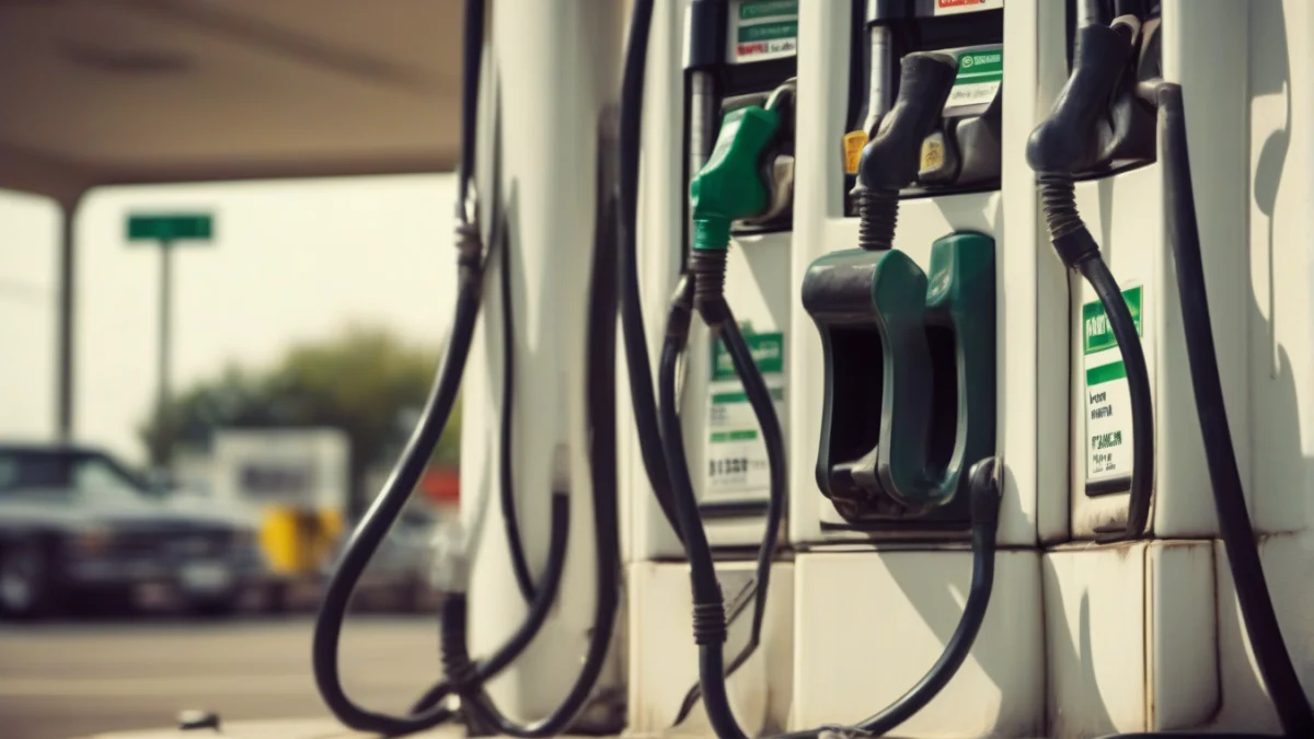 a diesel fuel pump with a nozzle at a gas station