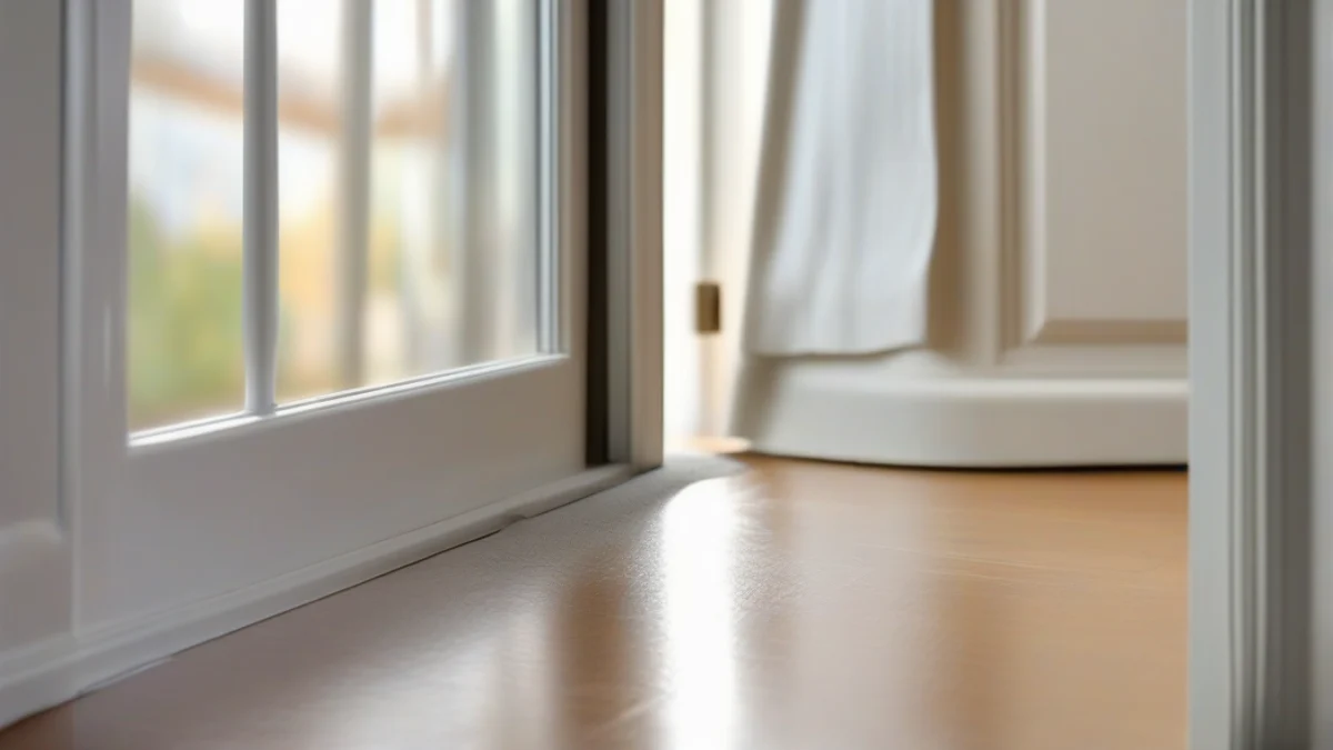 A draft sealant strip installed along a door frame to prevent heat loss.