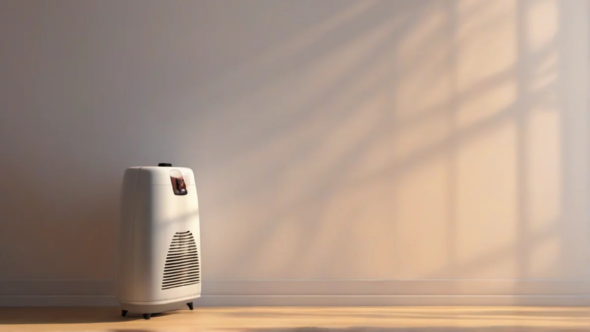 A modern indoor propane heater safely placed in a living room corner.