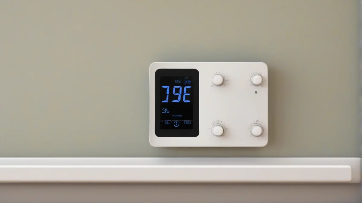 A digital thermostat showing Celsius temperature settings.