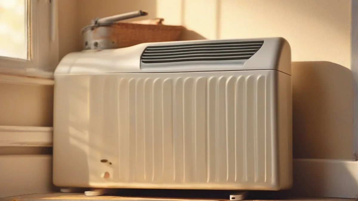 A ventless propane heater positioned safely in a utility room.