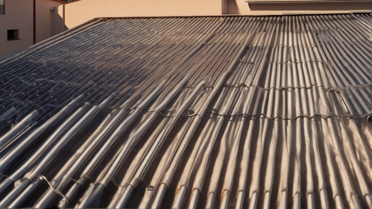Solar thermal heating panels installed on a residential rooftop.