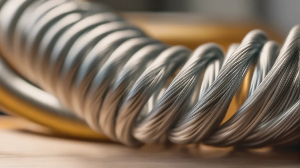 A close-up view of the spiral wire core of a flexible duct.