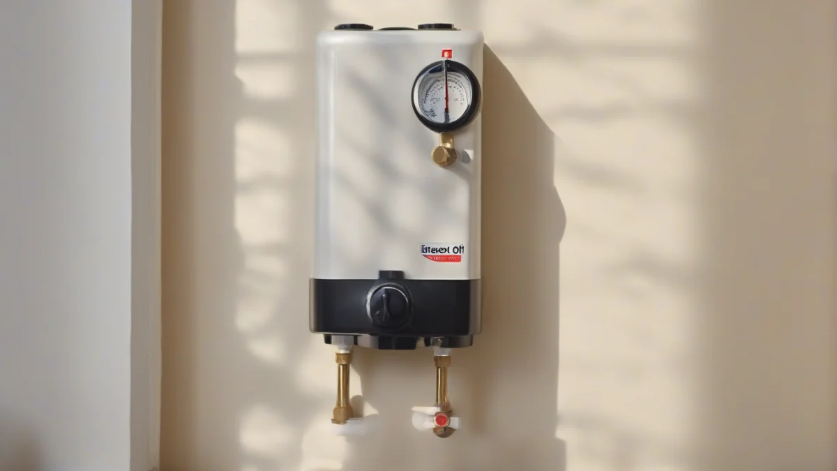 A close-up of a gas heater shut-off valve on the wall.