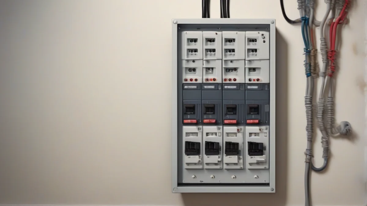 an electrical panel showing a tripped breaker switch