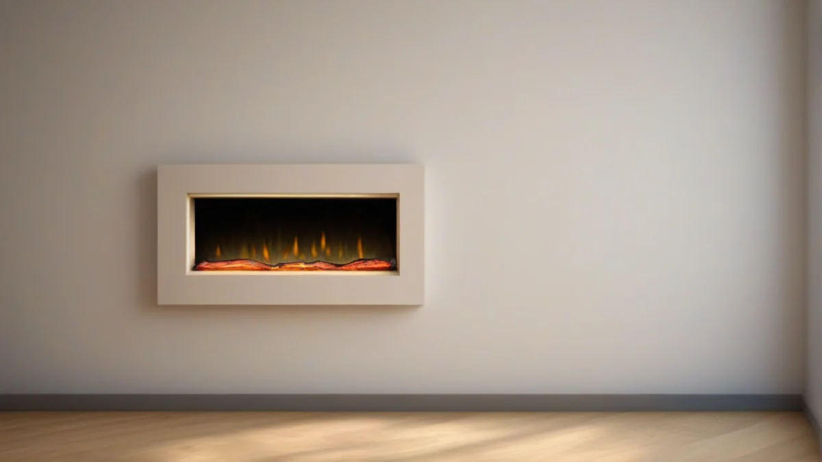 An electric fireplace cord neatly routed through drywall inside a wall.