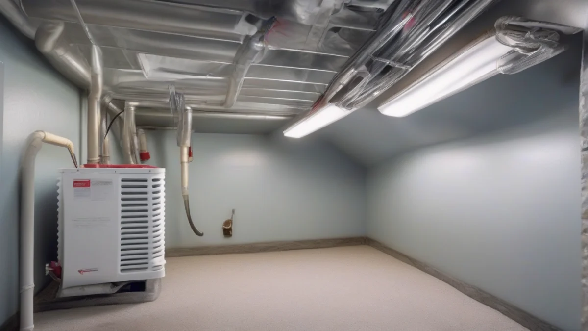 well-insulated ductwork with fiberglass insulation in a basement