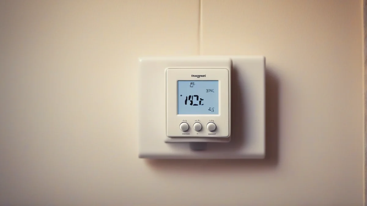 A digital thermostat displaying temperature settings in a home