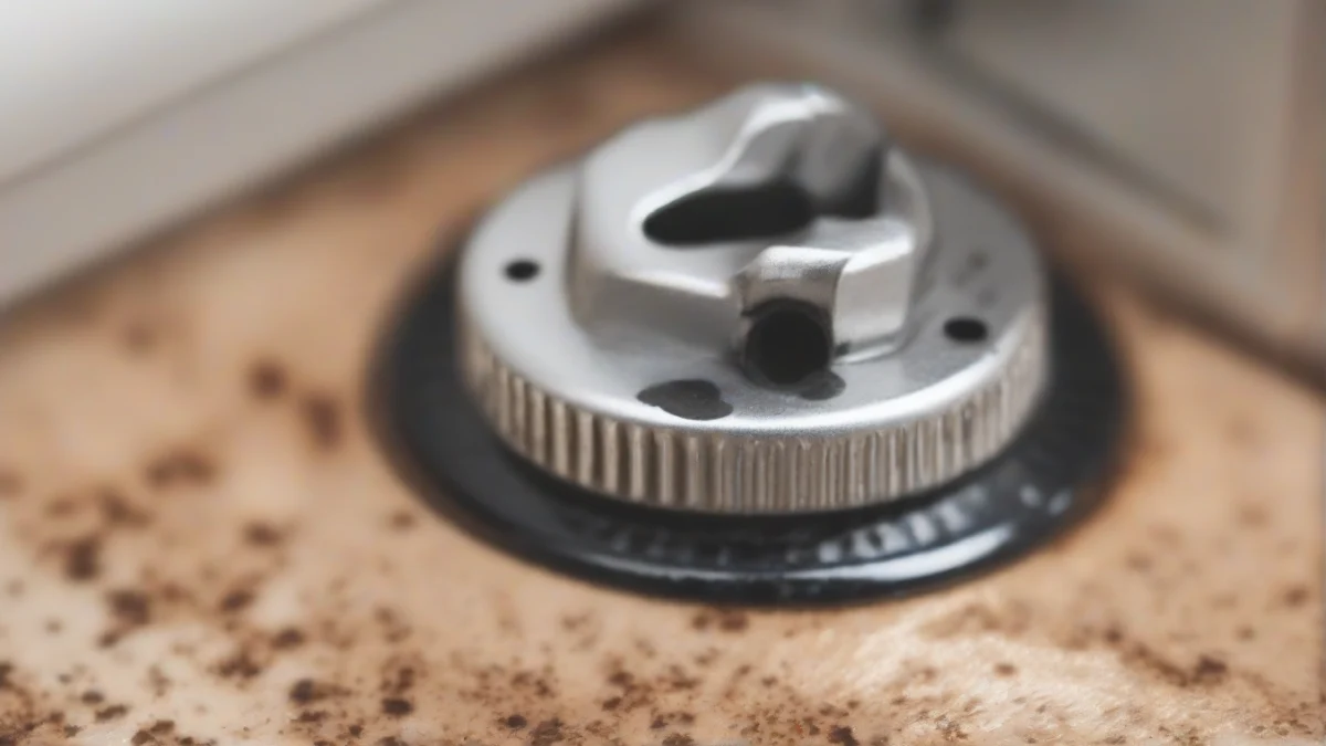 A close-up of a stuck drain plug on an RV water heater