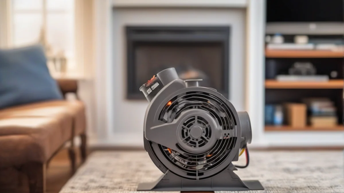 view of an electric fireplace blower fan motor with components