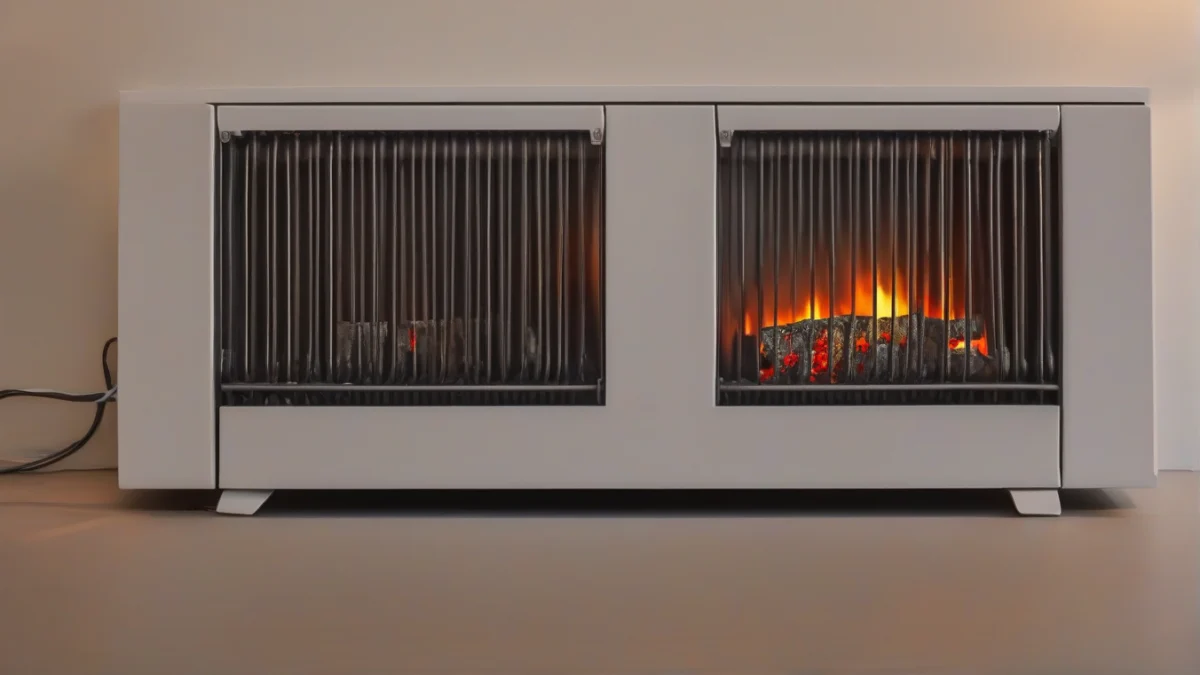 close-up of an electric fireplace heating element with wires