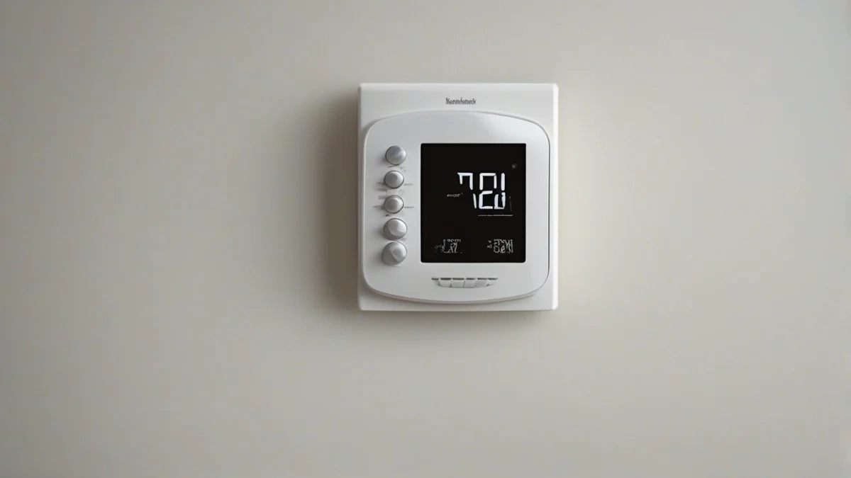 a close-up of a modern programmable wall thermostat