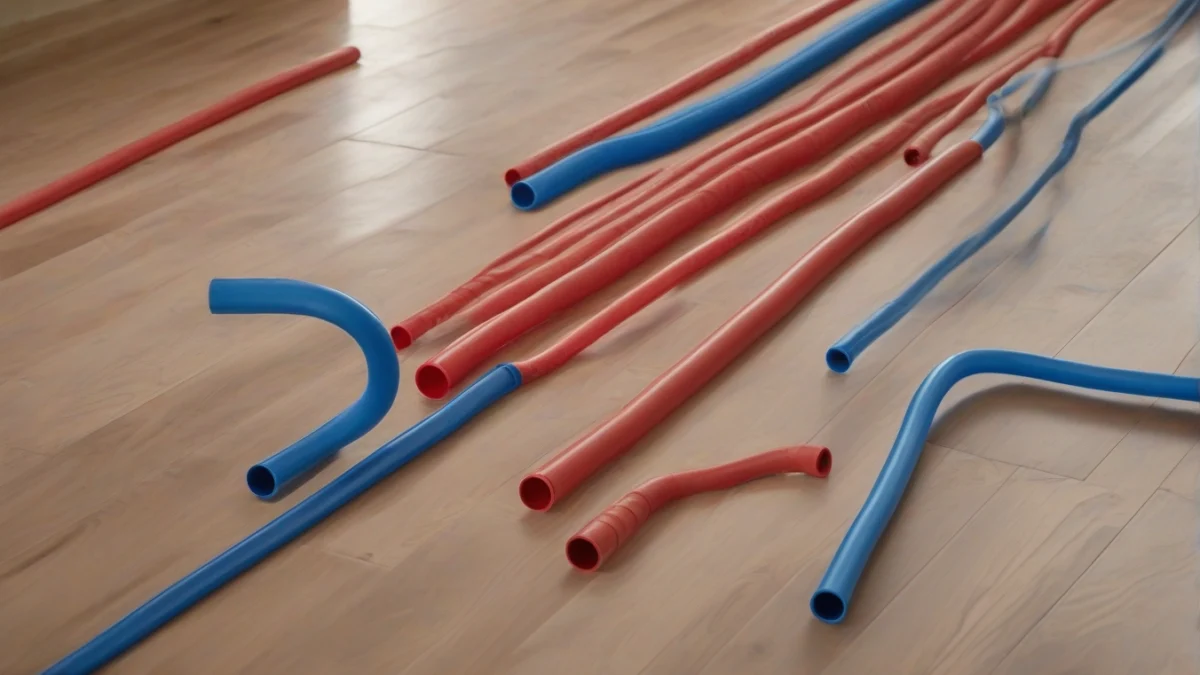Cross-linked polyethylene tubing arranged systematically on a subfloor
