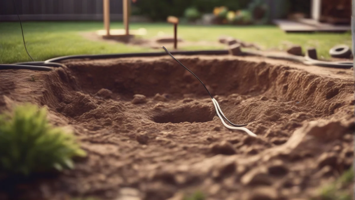 A vertical ground loop system being installed in a backyard.