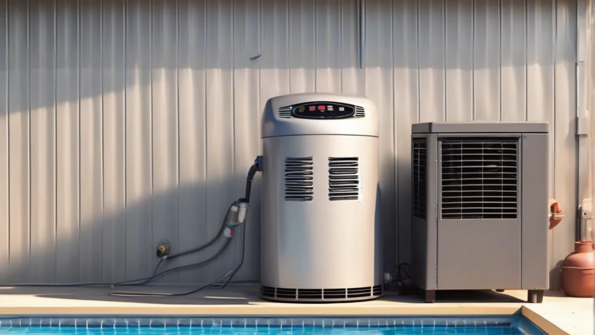 a combined pool heater and chiller unit in a shed