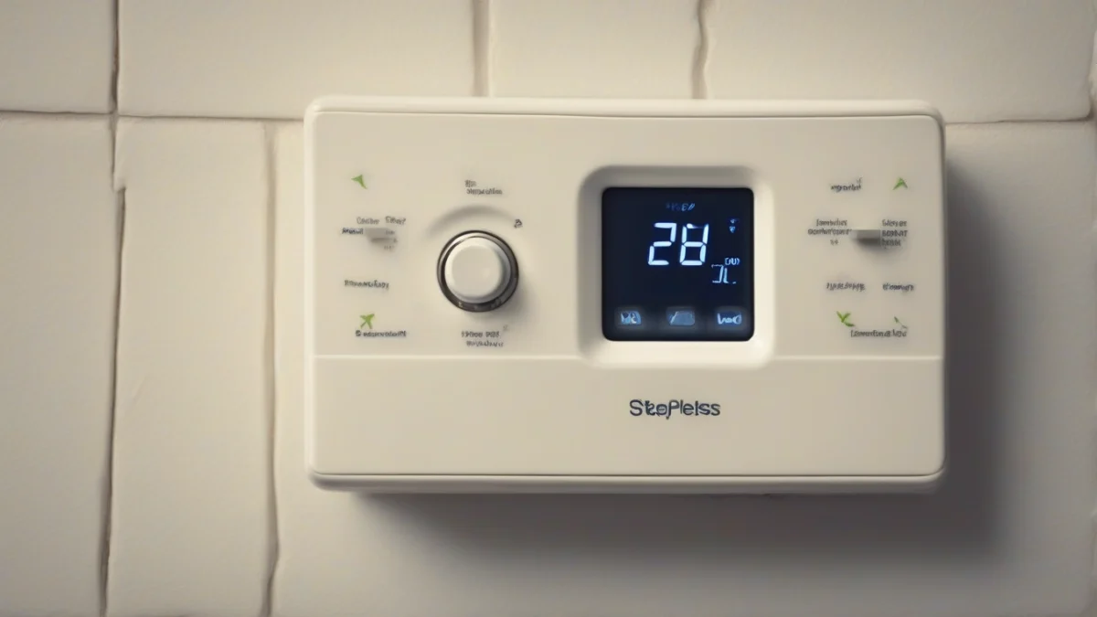 A close-up of a stepless control thermostat on the wall