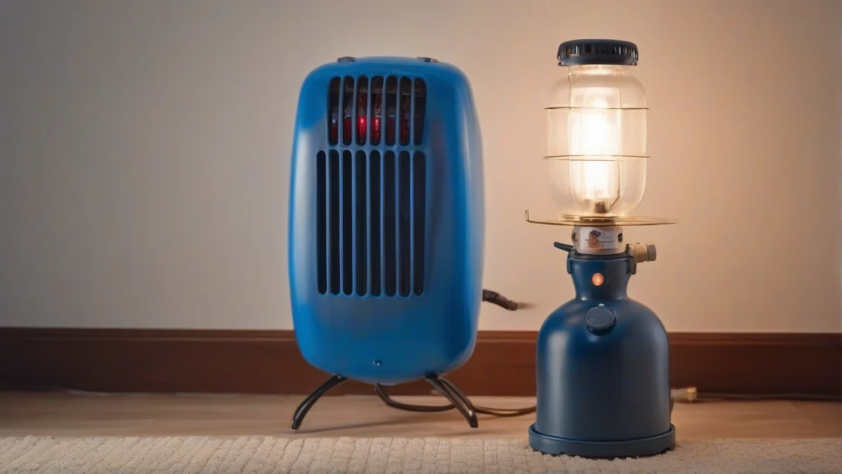 A propane heater displaying a healthy blue flame indicating safe operation.