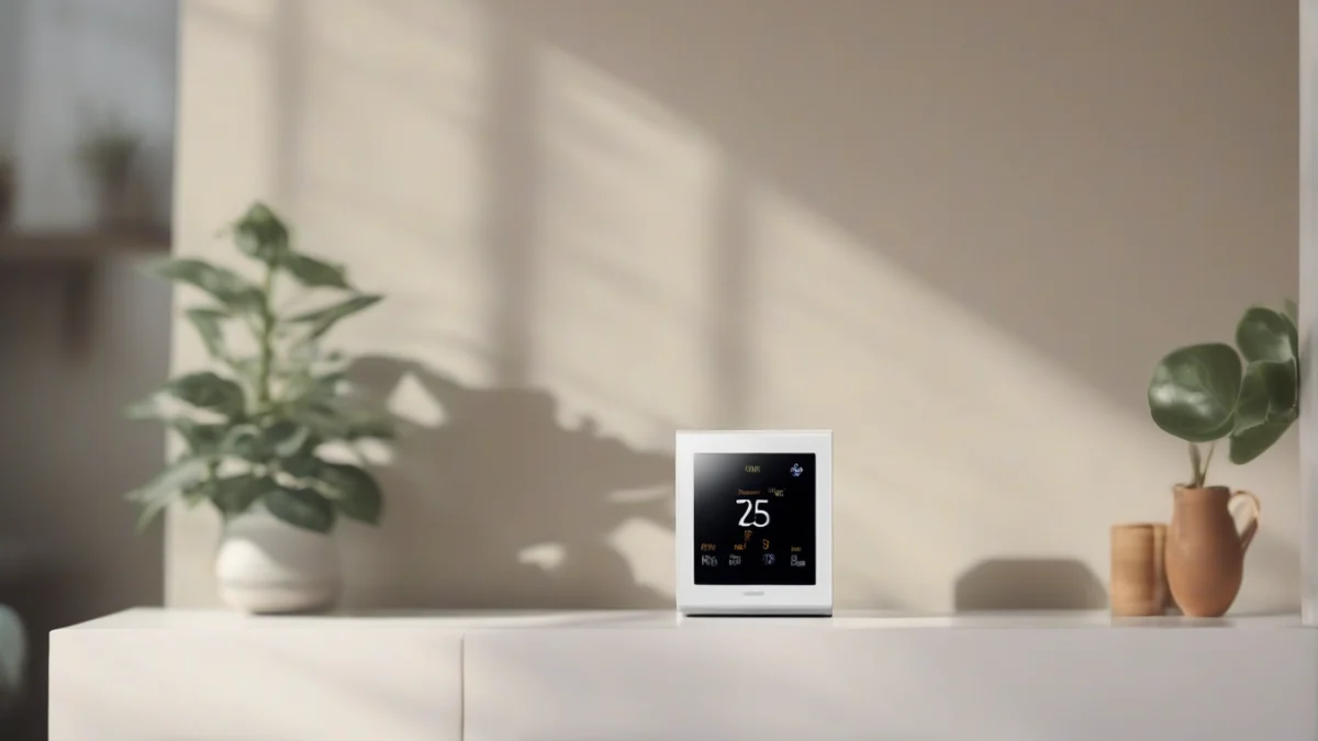 a close-up of a smart thermostat on a wall