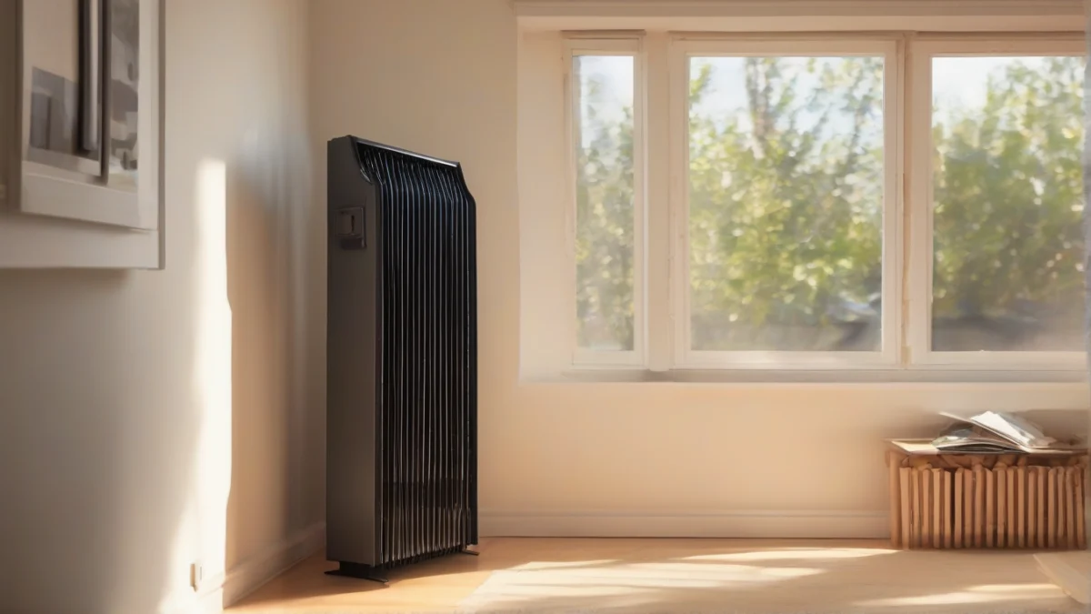 a solar air heater with ducting installed in a corner of a room