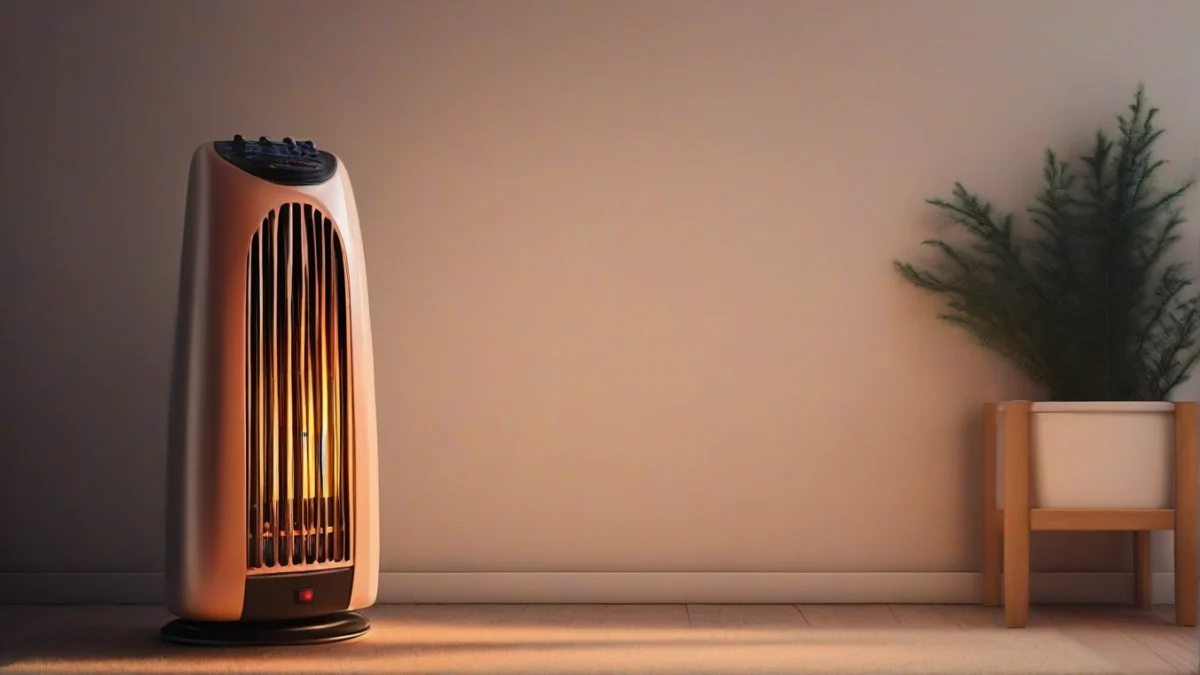 A typical space heater placed in a living room corner.