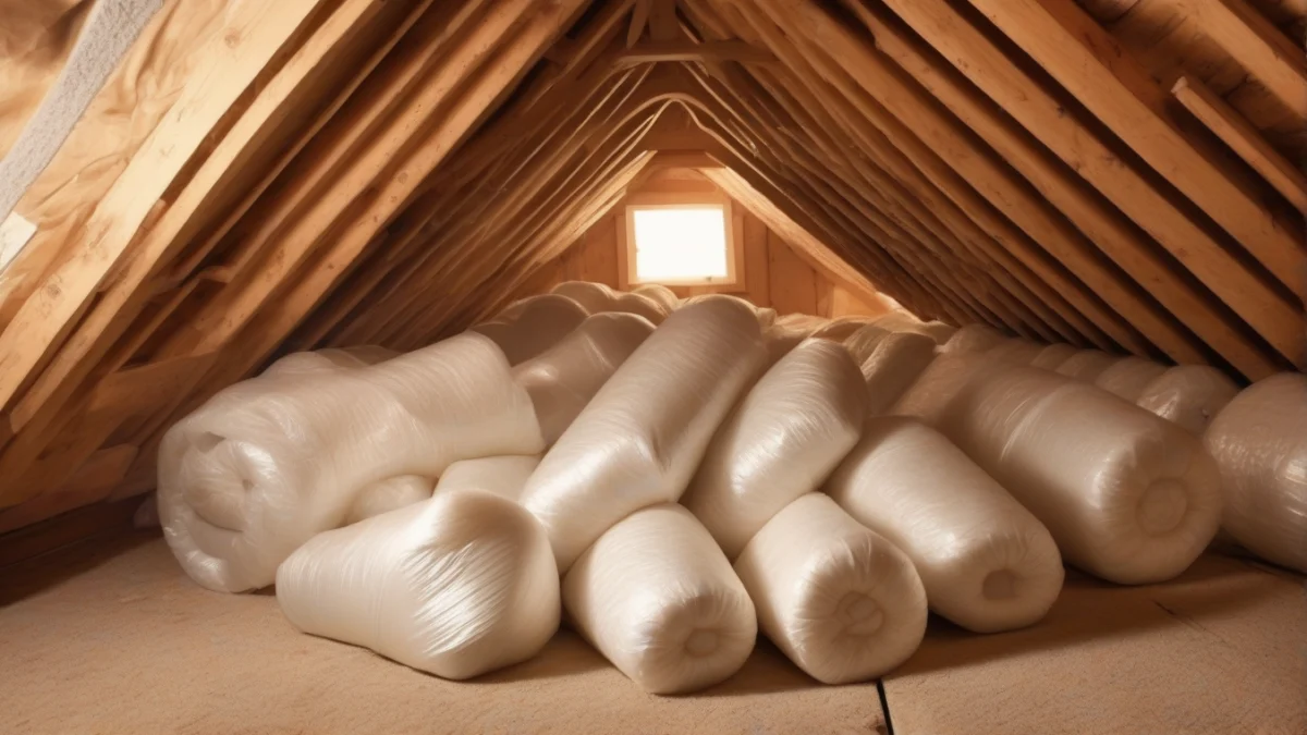 Insulation material covering the attic floor to reduce heat loss