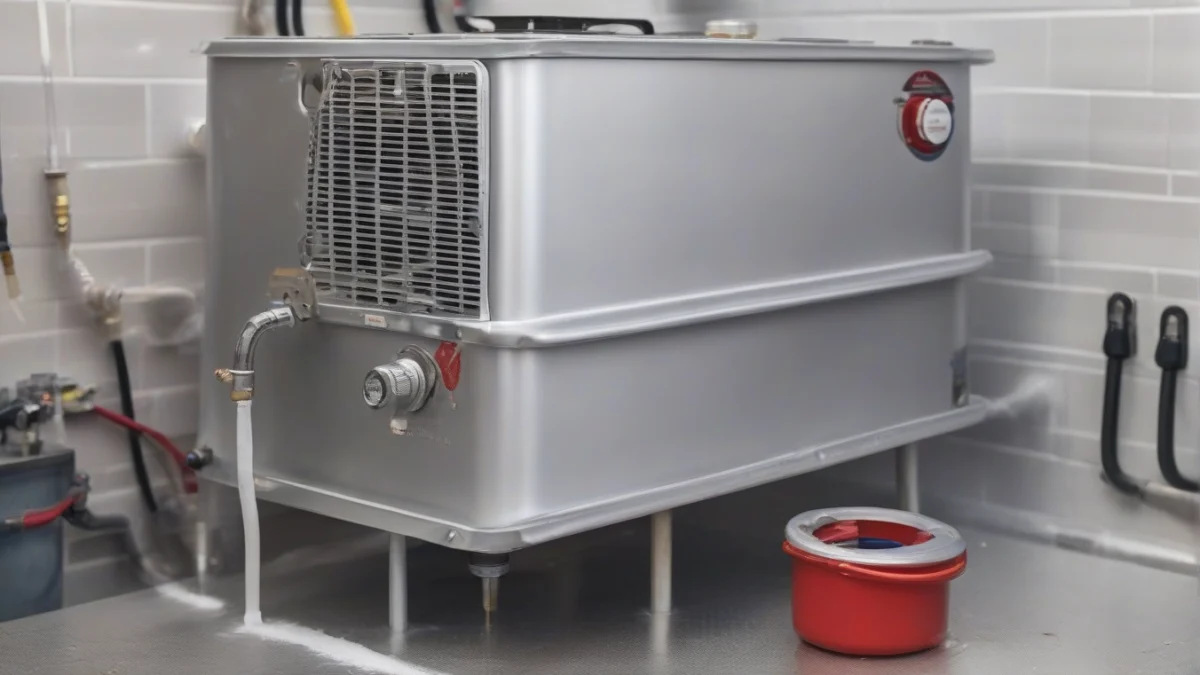 An aluminum drain pan suitable for a tankless water heater.