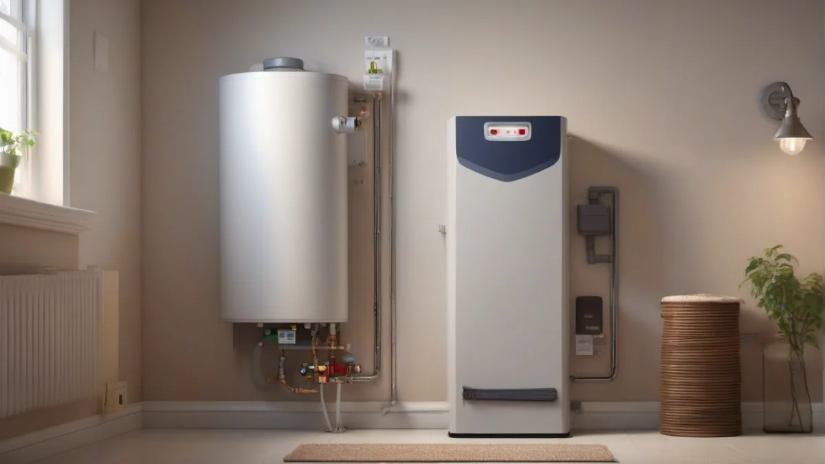 A sleek tankless water heater mounted on a wall.