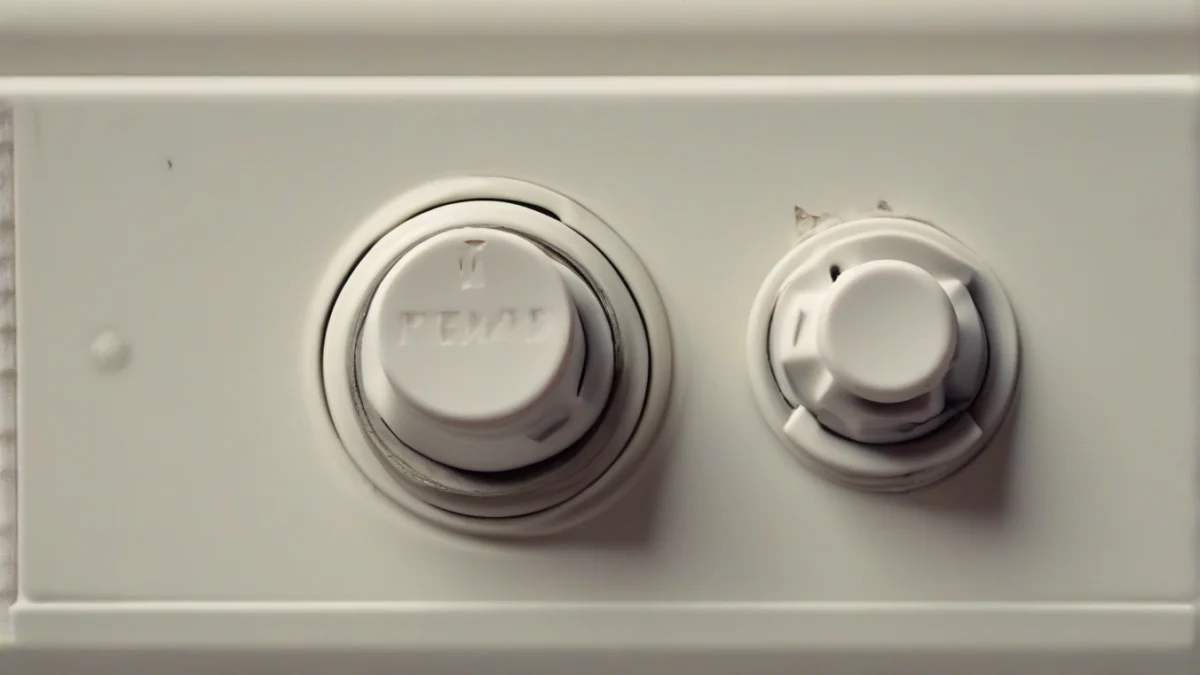 Close-up of a tip-over switch on a space heater.