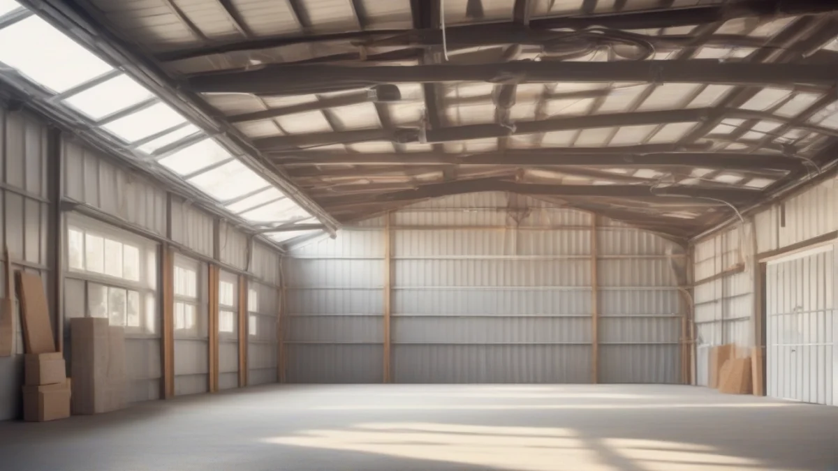 A large, insulated garage showcasing the interior space dimensions