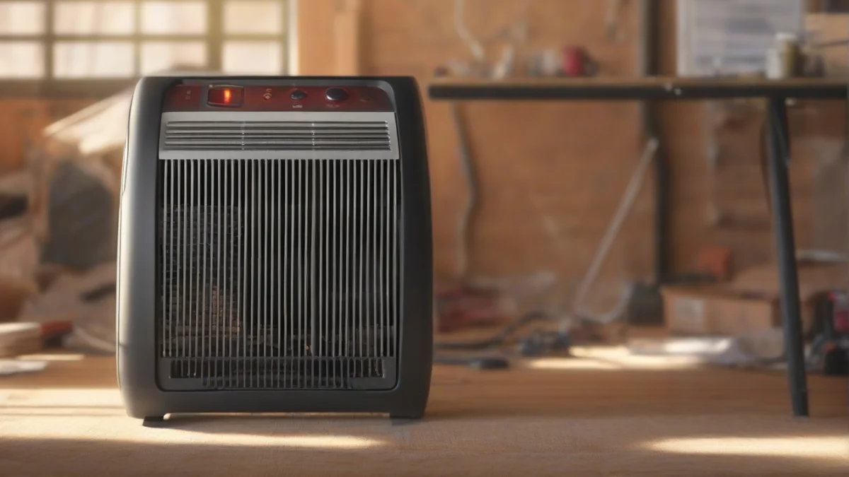 A 220-volt space heater providing heat in a workshop