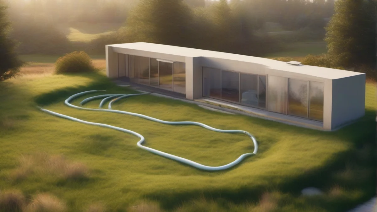 A horizontal closed-loop geothermal system installed underground in a yard.