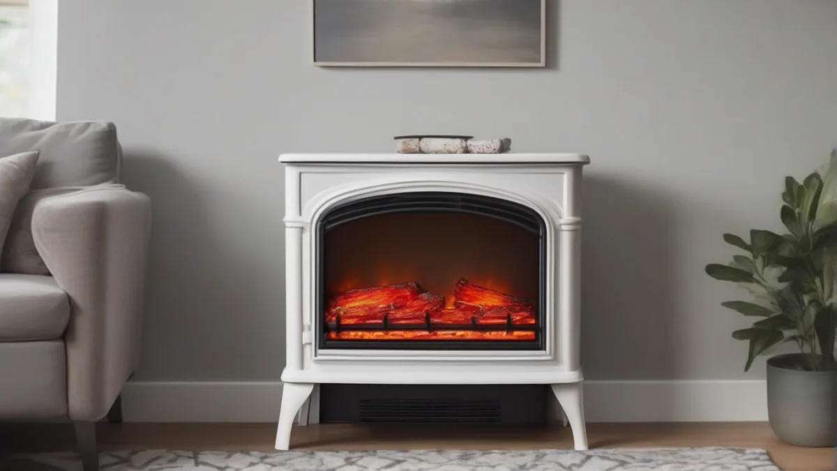 A decorative freestanding electric fireplace adding charm to a room