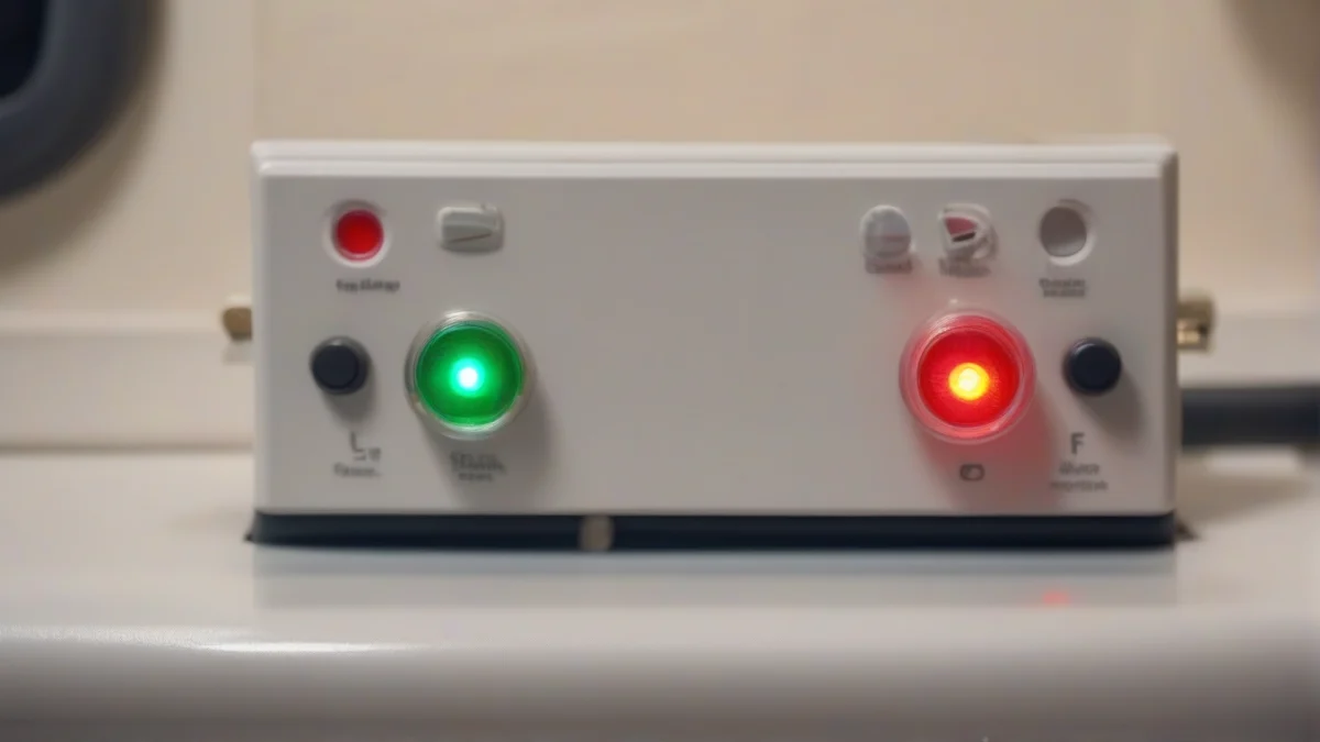 Close-up of the control panel showing the flashing status light