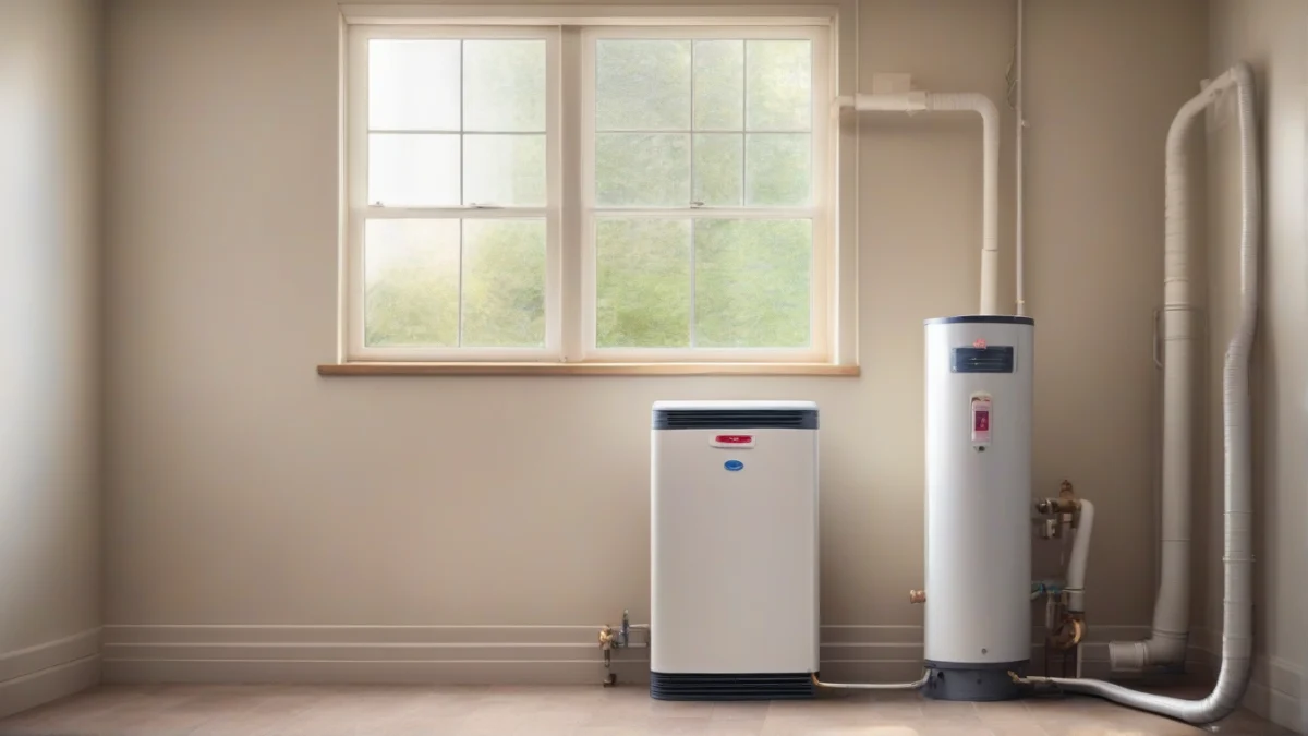 A heat pump water heater installed in a spacious utility room