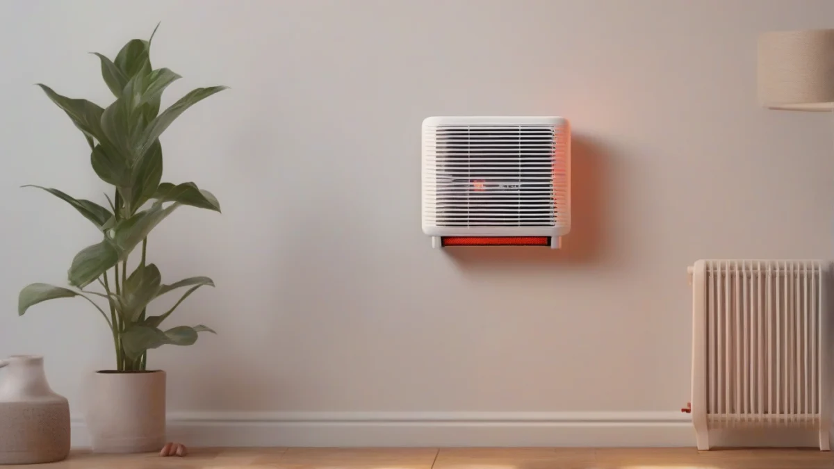 a 1,000 W convector heater placed in a small bedroom