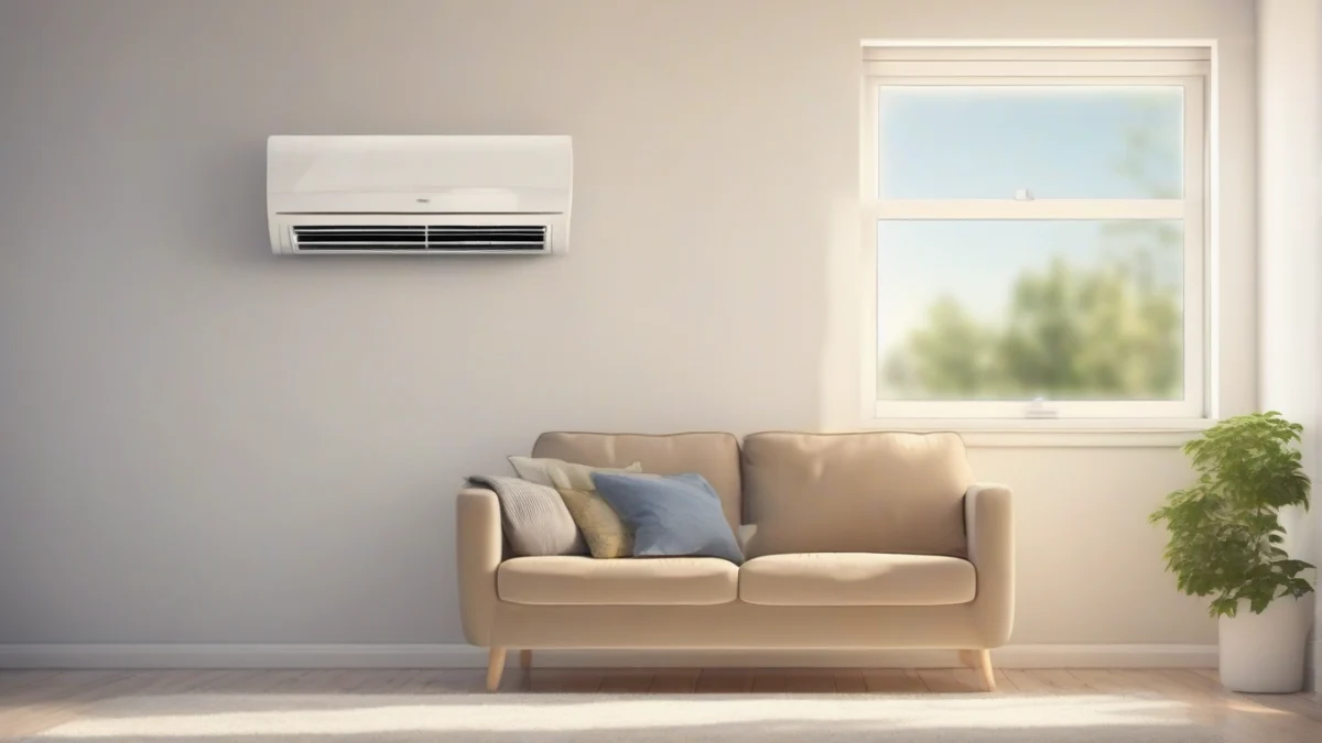 An air conditioning unit cooling a comfortable indoor space